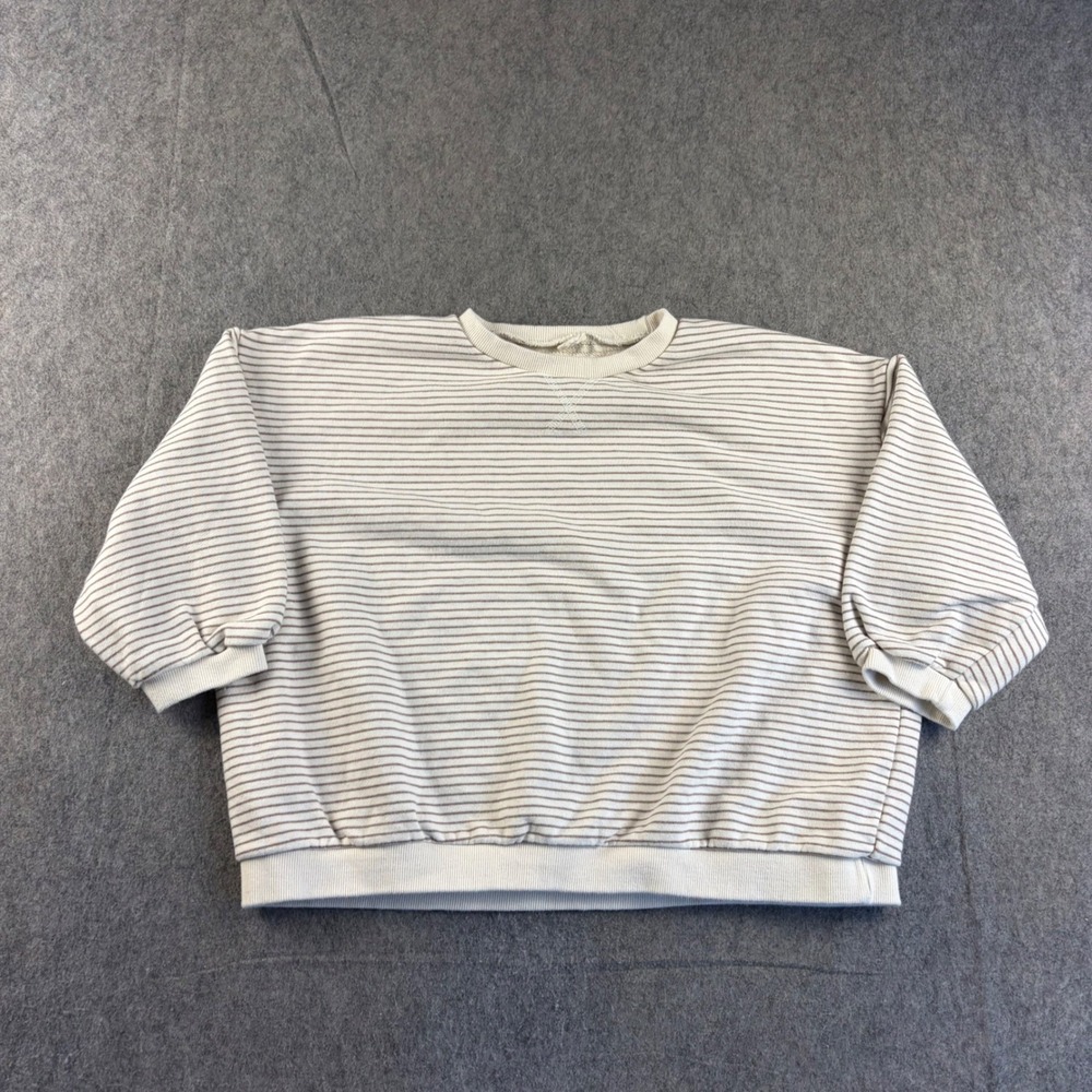 Minibonbon Kids XL Striped Crewneck Sweatshirt Cream Brown Long Sleeve Pullover